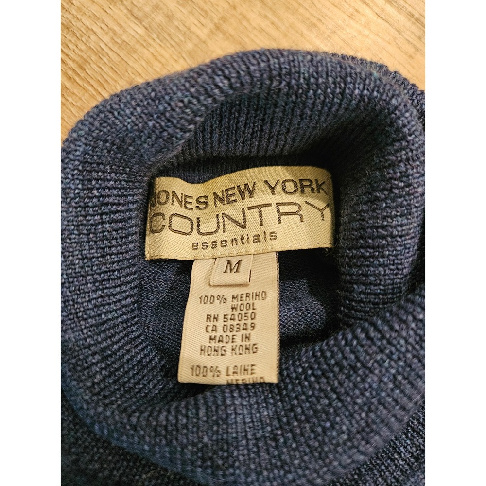 Jones New York Country Essentials Blue Merino Wool Turtleneck Sweater Medium